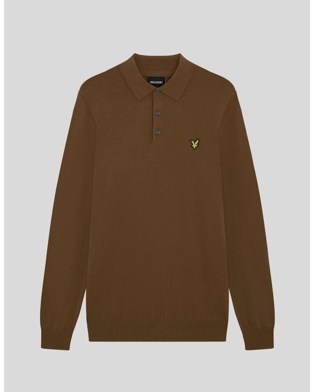Lyle & Scott Brown Merino Blend Long Sleeve Polo Shirt for men