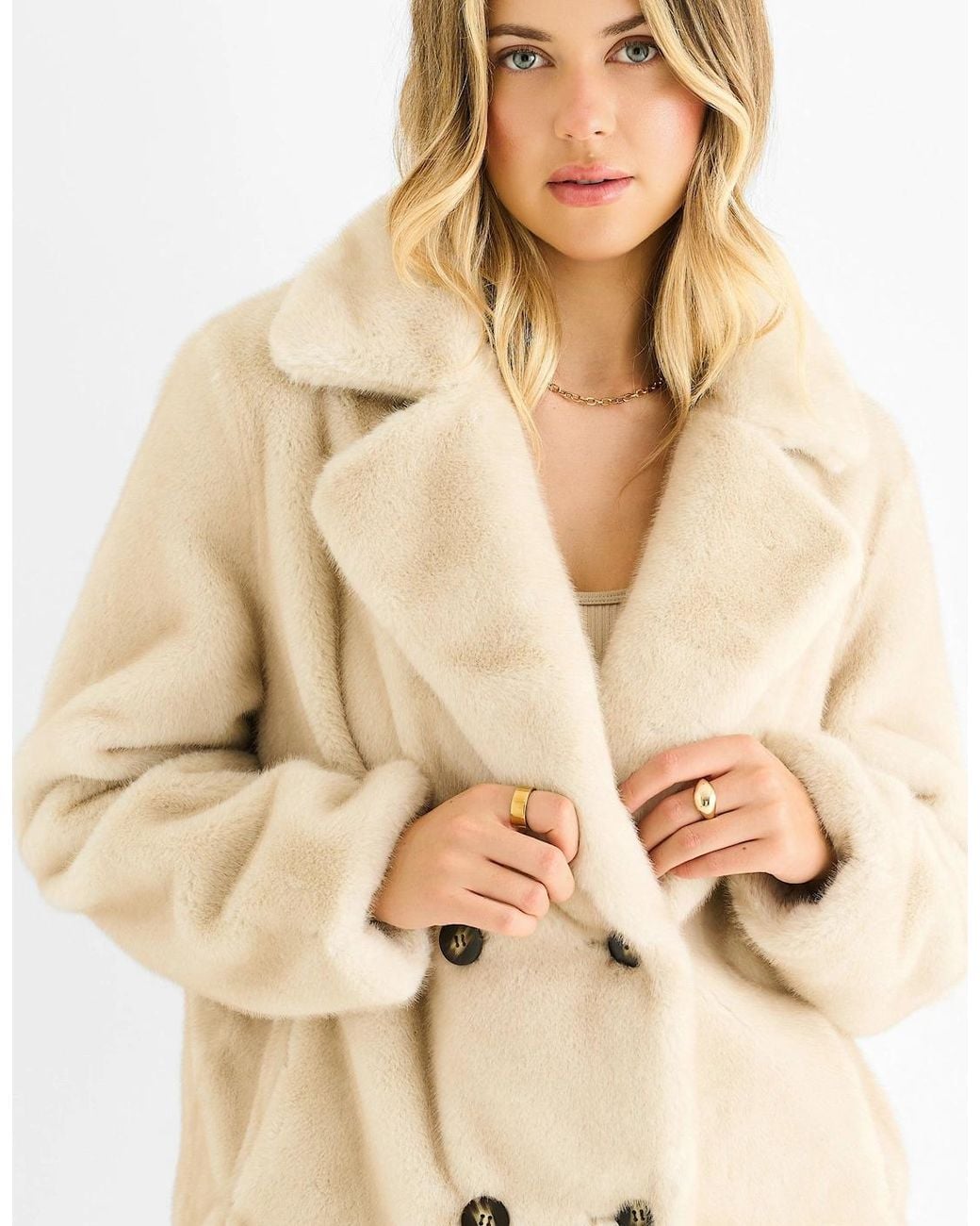 Gini London Blue Faux Fur Double Breasted Longline Jacket