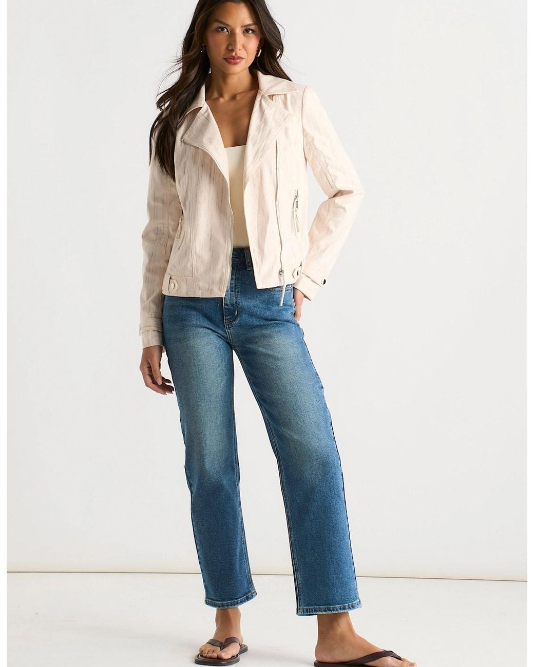 Gini London Natural Corduroy Asymmetrical Zip Moto Jacket