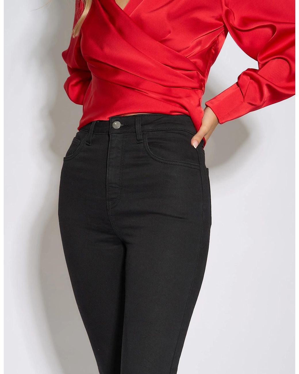 Gini London Red Stretch Slim Fit Casual Jeggings