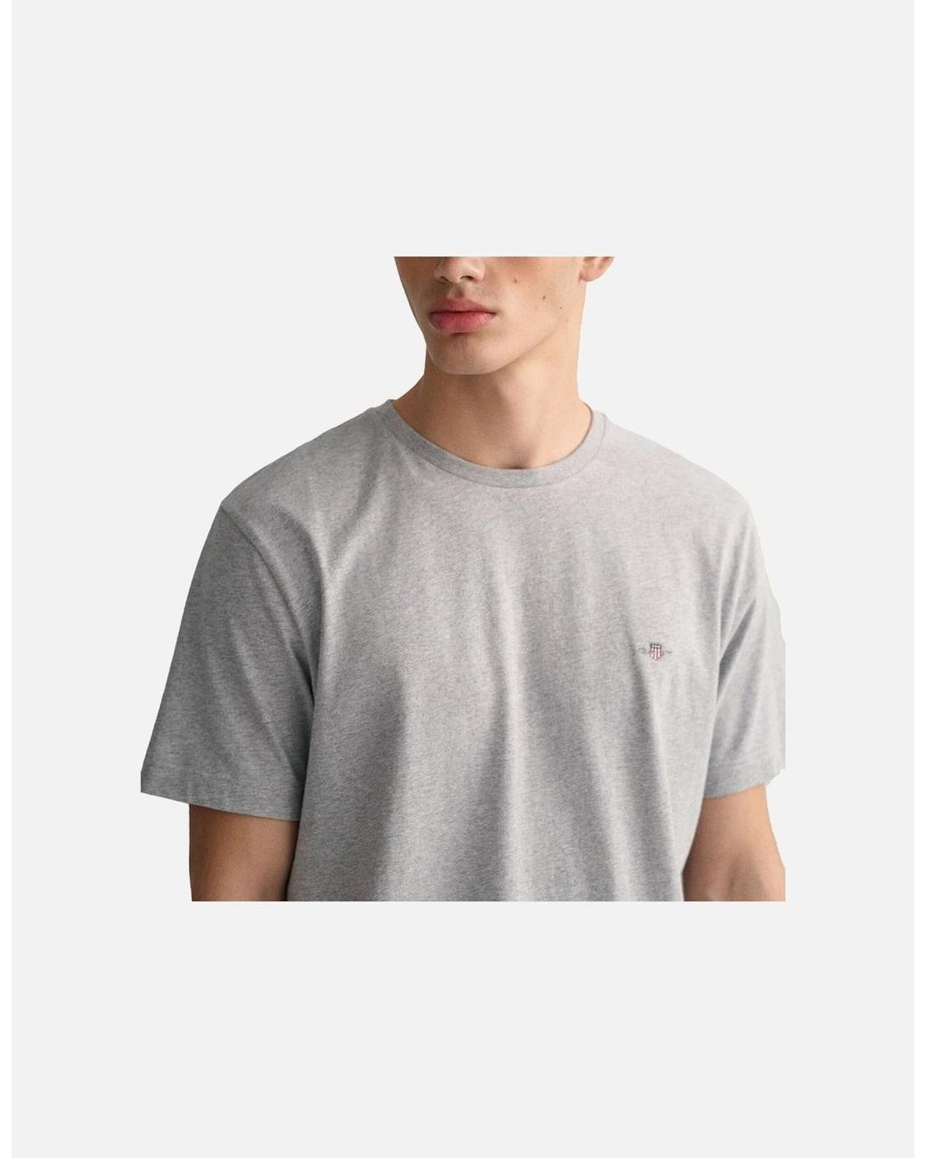 Gant Gray T Shirts Shield Logo Crew Neck Short Sleeve Cotton Summer Casual Tee for men