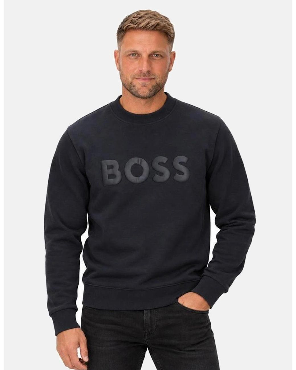 Boss Blue Boss Salbo Tonal Logo Sweatshirt Dark