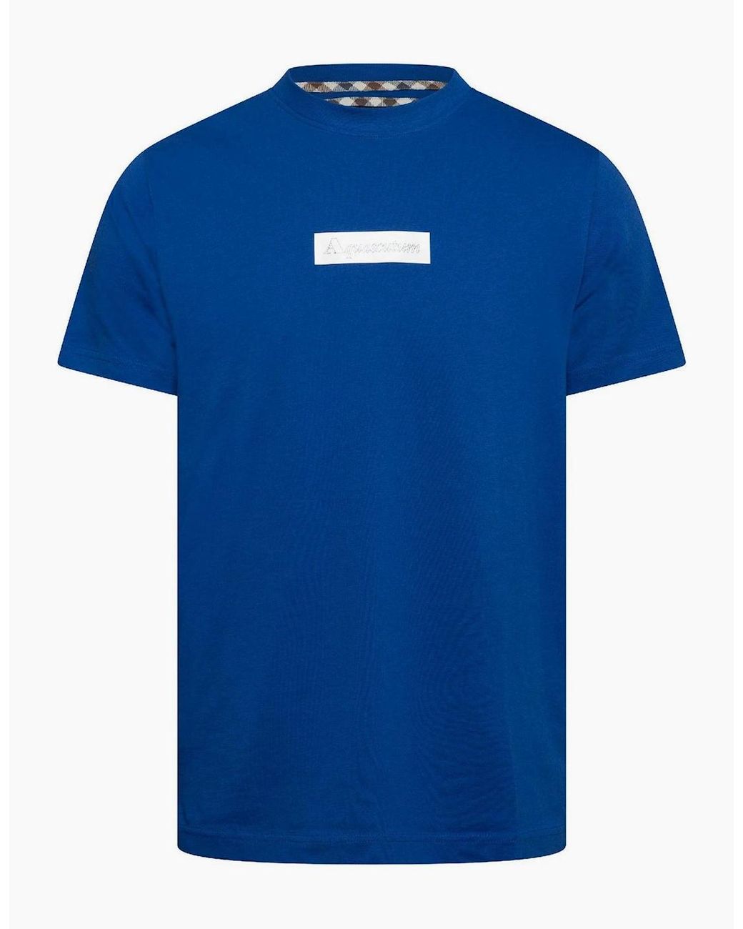 Aquascutum Blue Text Graphic Crew Neck Short Sleeve T-Shirt for men