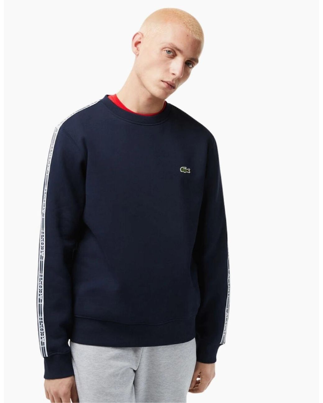 Lacoste Blue Branded Tape Crewneck Jumper for men