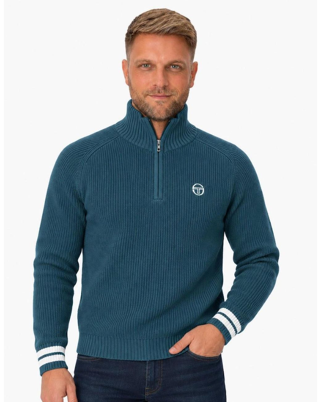 Sergio Tacchini Blue Toledo 1/4 Zip Knitted Jumper Deep/Gardenia for men
