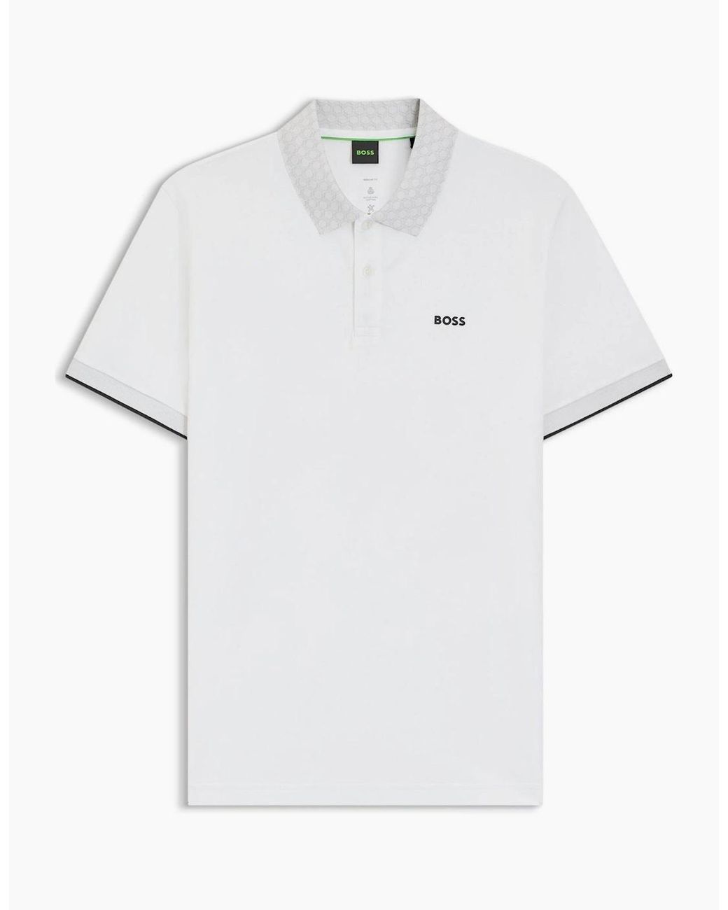 Boss White Wordmark Collared Neck Short Sleeve Regular Fit Polo Shirt for men