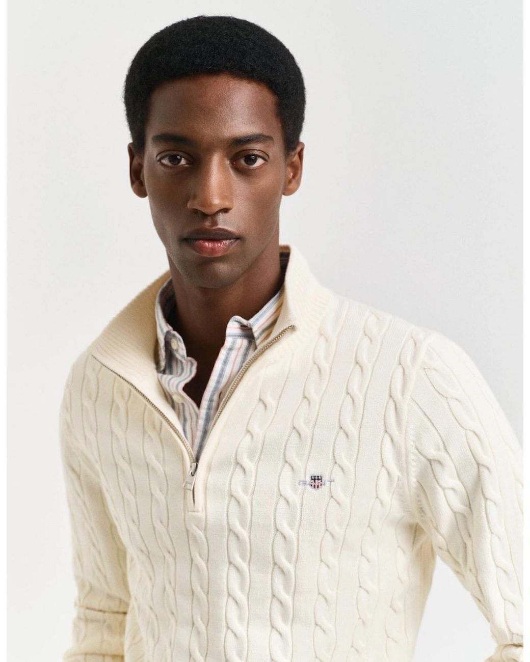 Gant White Cotton Cable Half Zip Jumper for men