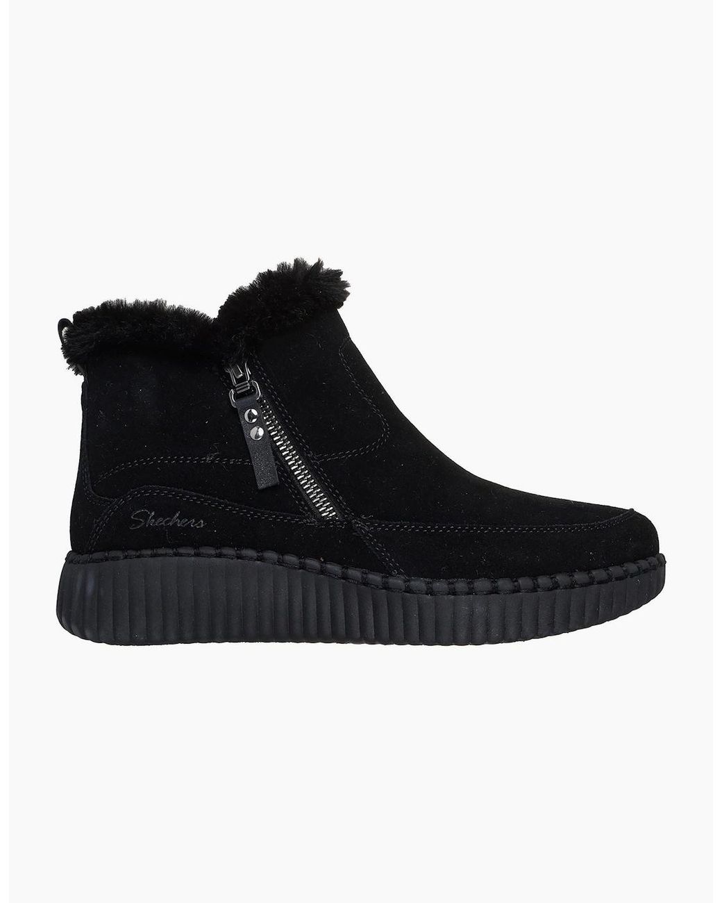 Skechers Black Wilshire Blvd Fresh Zip Leather Suede/Faux Fur Boots