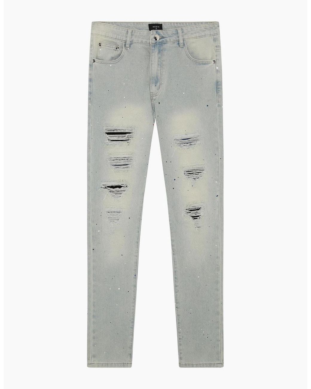 Magrit Gray Ripped Slim Jeans for men