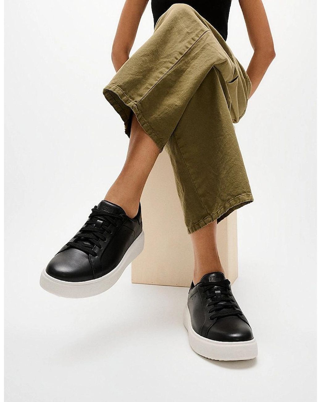 Fitflop Black Rtg Leather Lace Up Casual Trainers