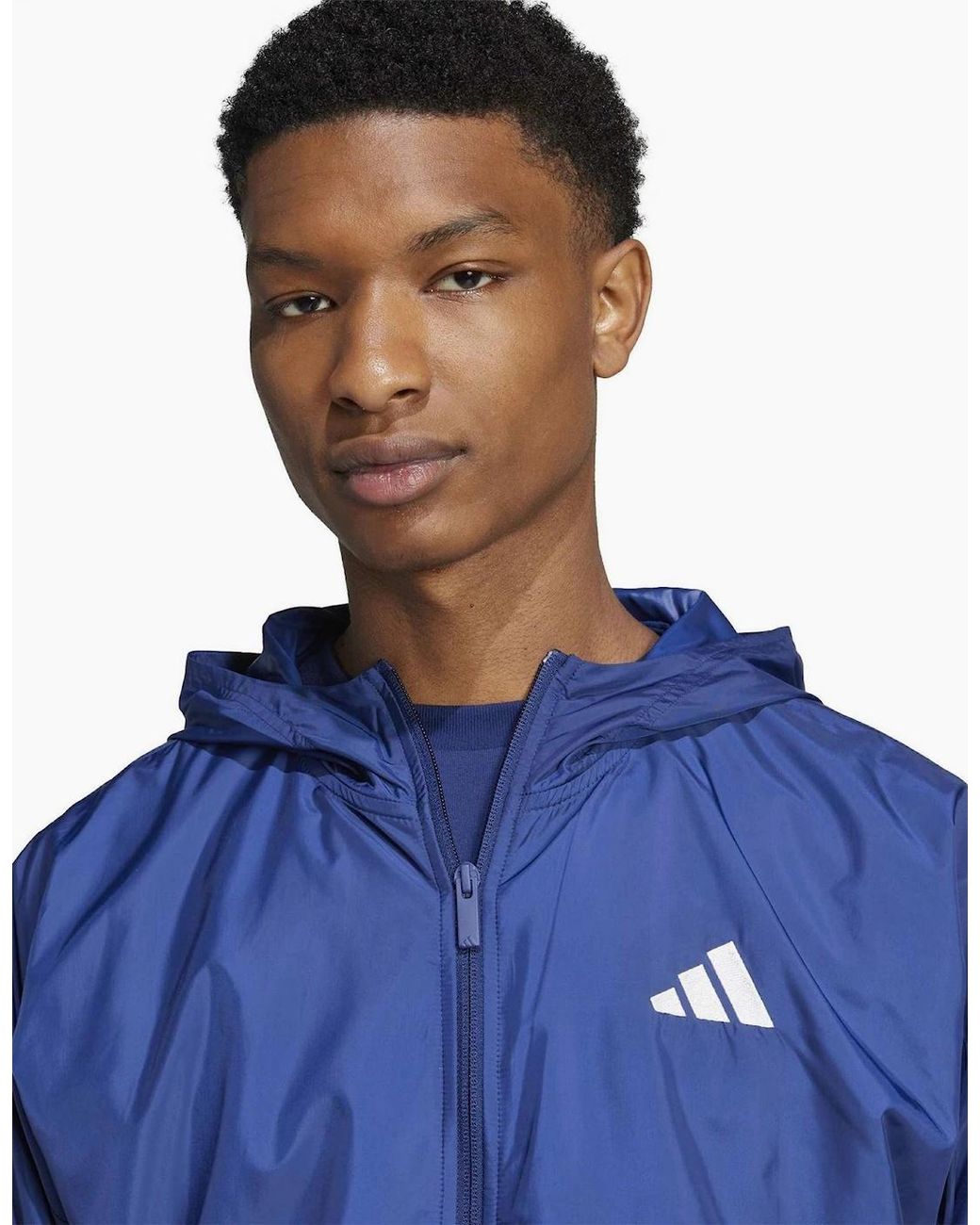 Adidas Blue Hooded Neck Windbreaker With Side Stripes And Bold Logo for men