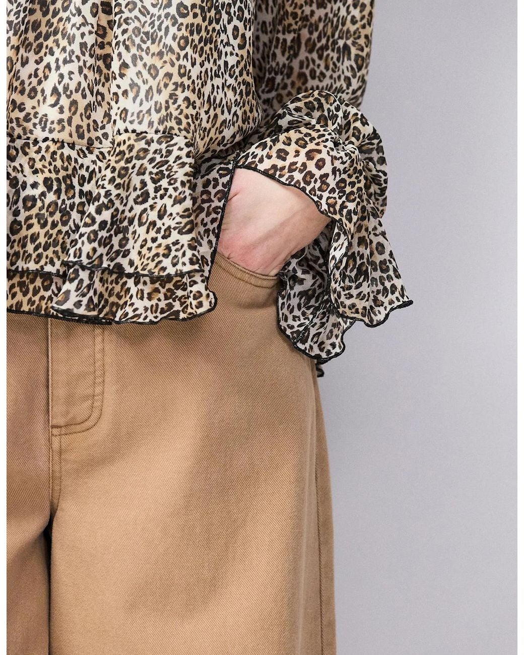 Ro&zo Brown Leopard Print Ruffle Hem Chiffon Blouse