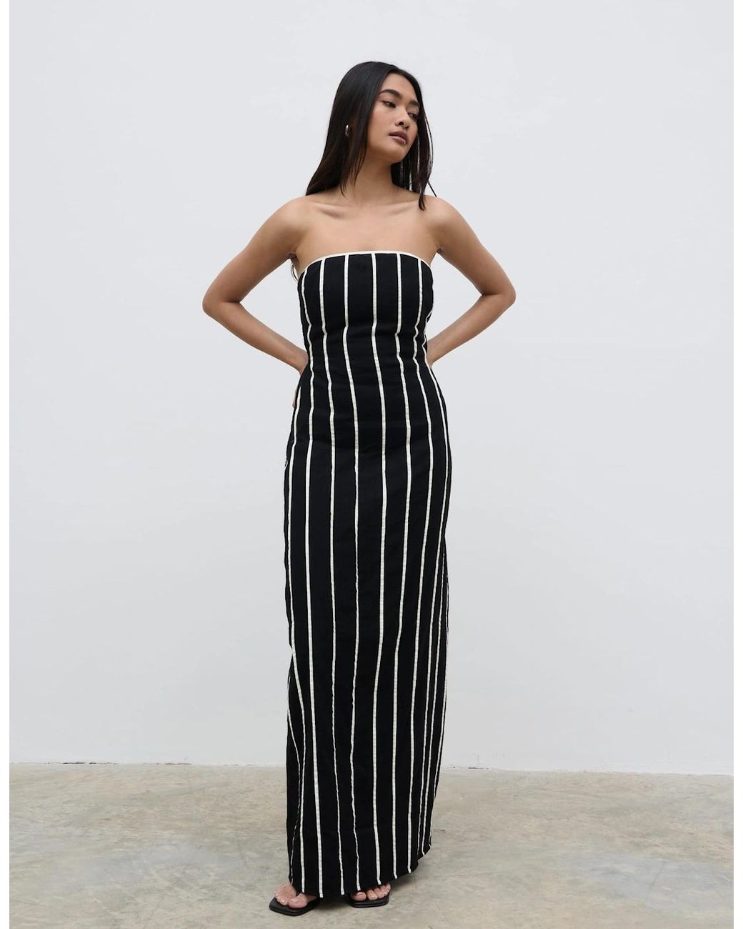 Pretty Lavish Black Penny Striped Bandeau Dress
