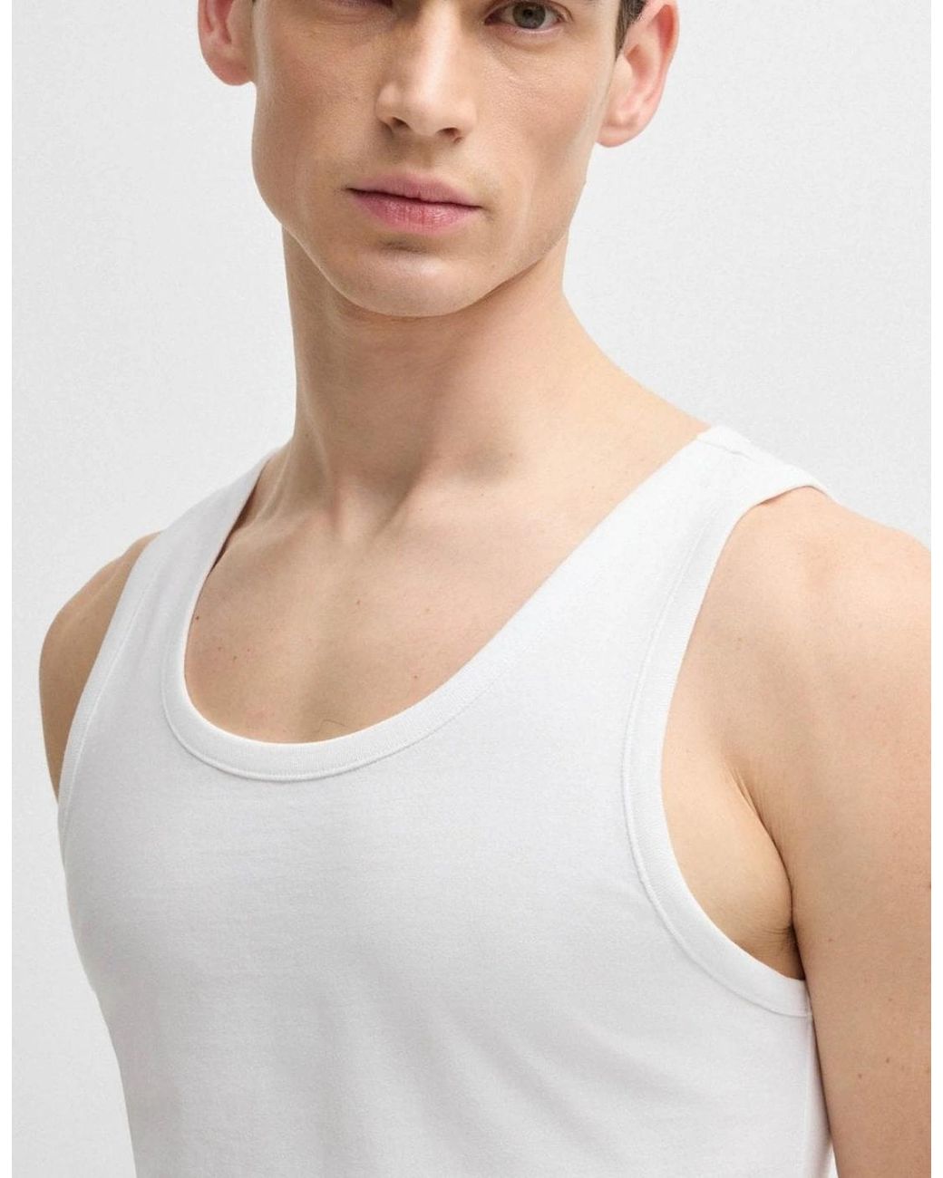 Boss White Boss Tanktop Classic 3 Pack Cotton Underwear Vests With Embroidered Logos for men