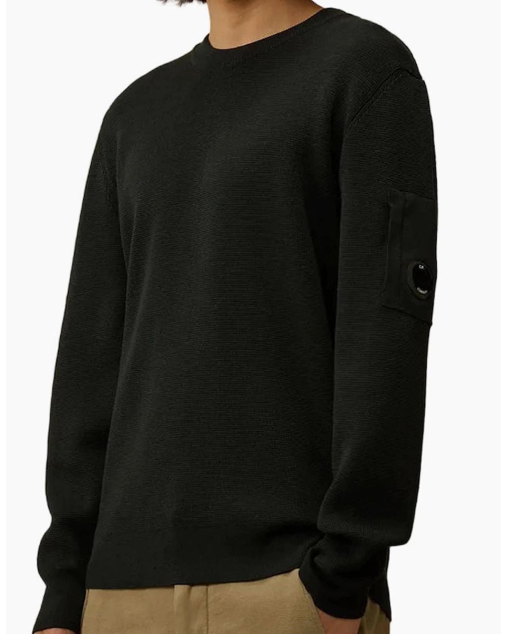 C P Company Black Re-Wool Crewneck Lens Knit for men