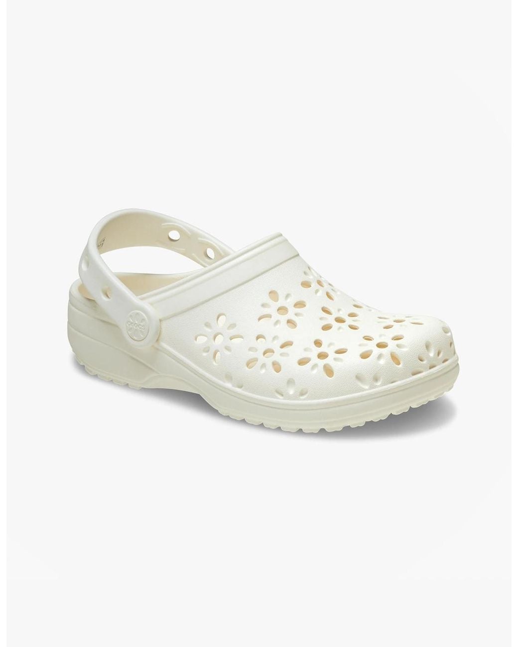 CROCSTM White 210927 Classic Floral Cut Out Clogs Chalk