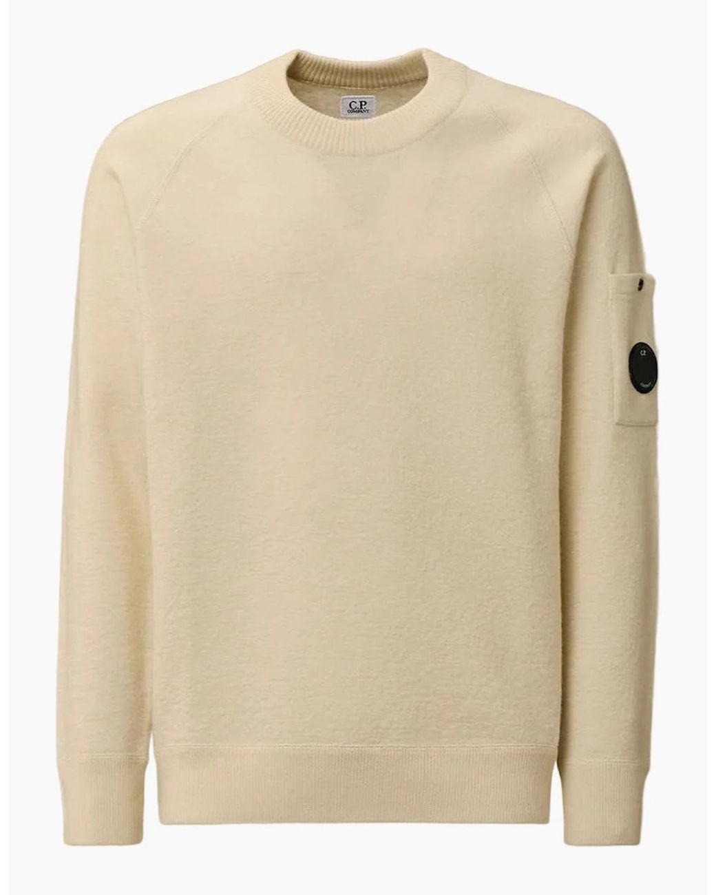C P Company Natural Felted Merino Wool Crewneck Lens Knit for men