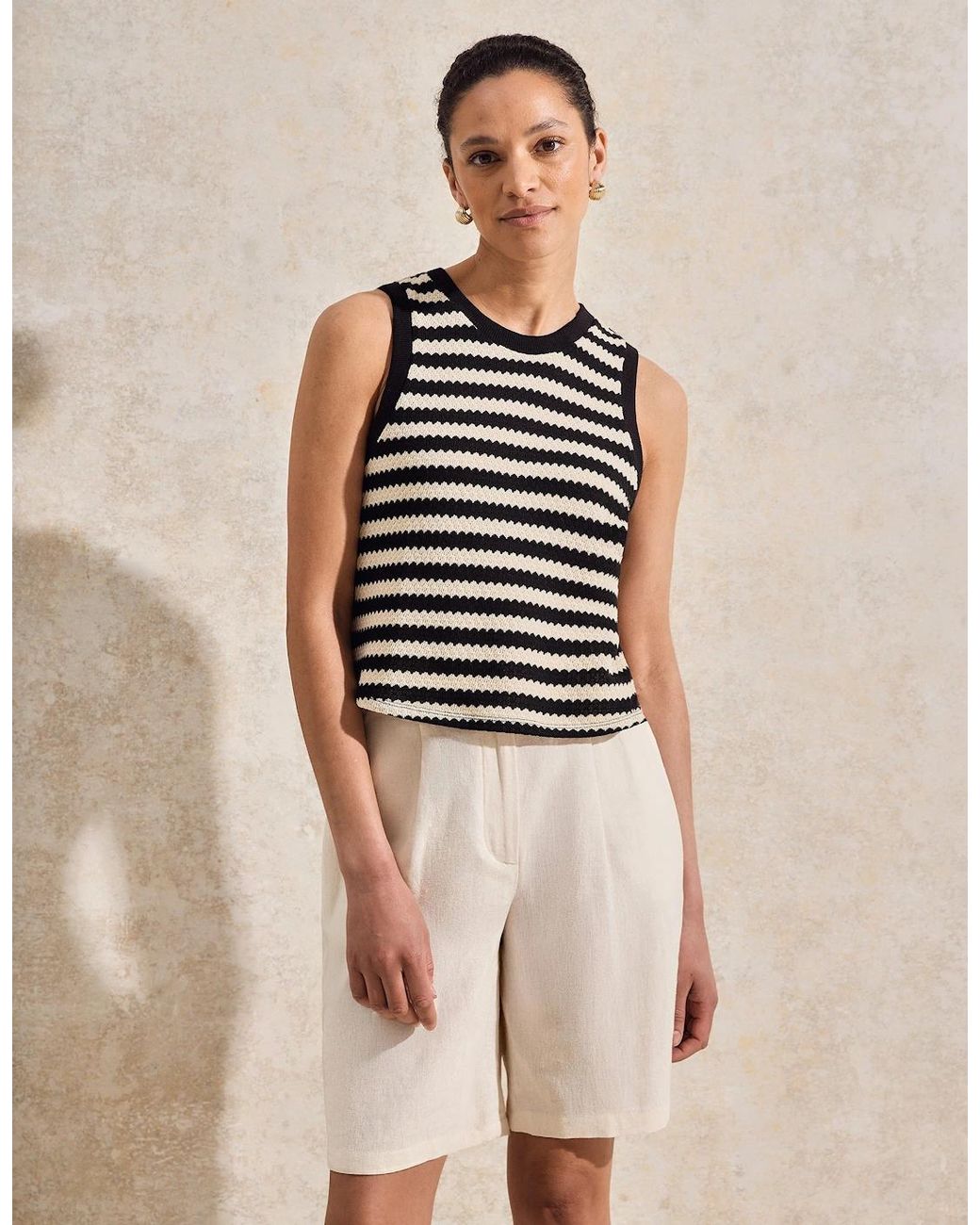 Ro&zo Black Mono Chevron-Stripe Knitted Tank