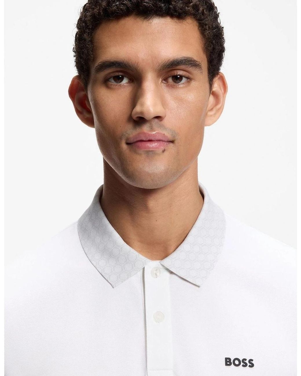 Boss White Wordmark Collared Neck Short Sleeve Regular Fit Polo Shirt for men