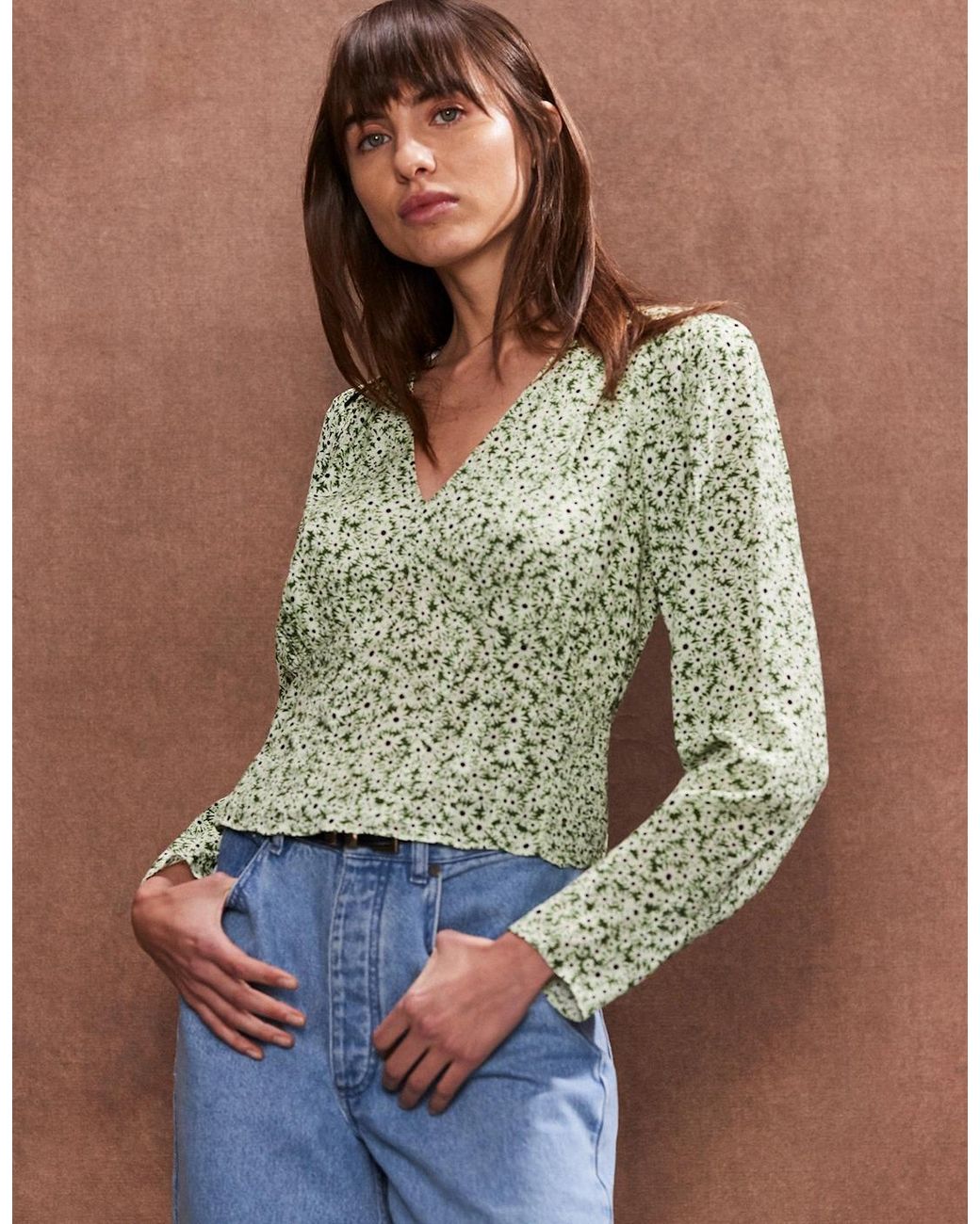 Ro&zo Blue Ditsy Pintuck Blouse