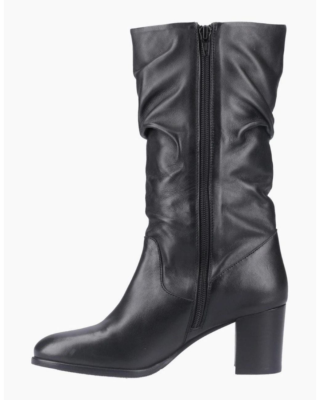 Hush Puppies Black Cosima Lthr Ruched Boot Tall Boots