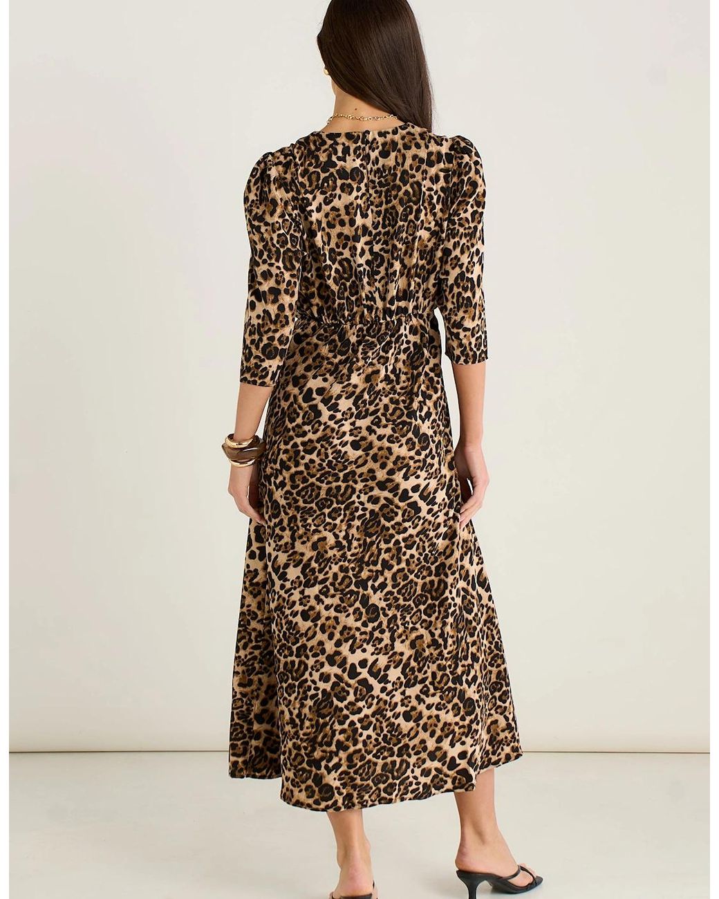 Gini London Natural Animal Print Satin Shift Midi Dress