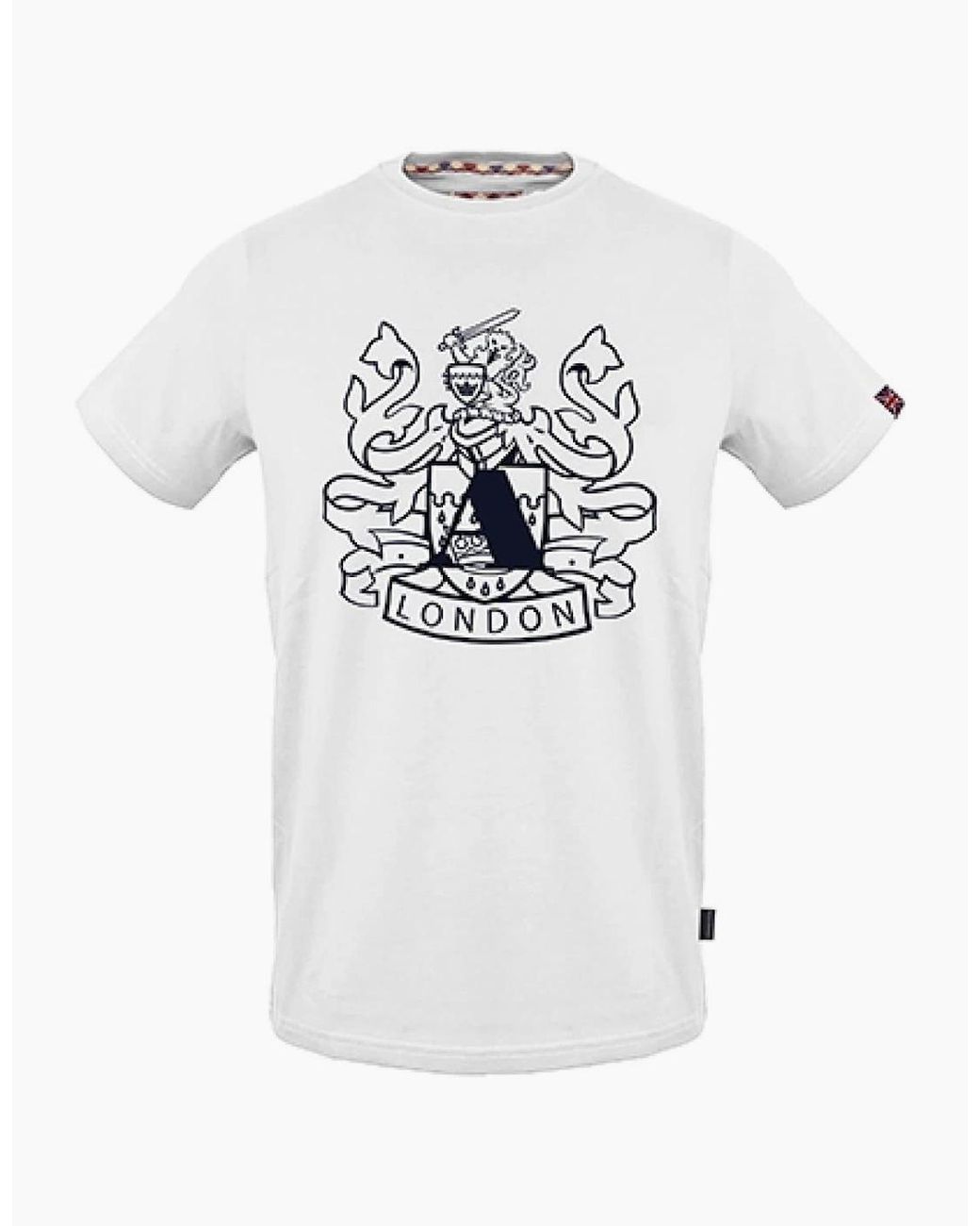 Aquascutum White Graphic Crew Neck Short Sleeve T-Shirt for men