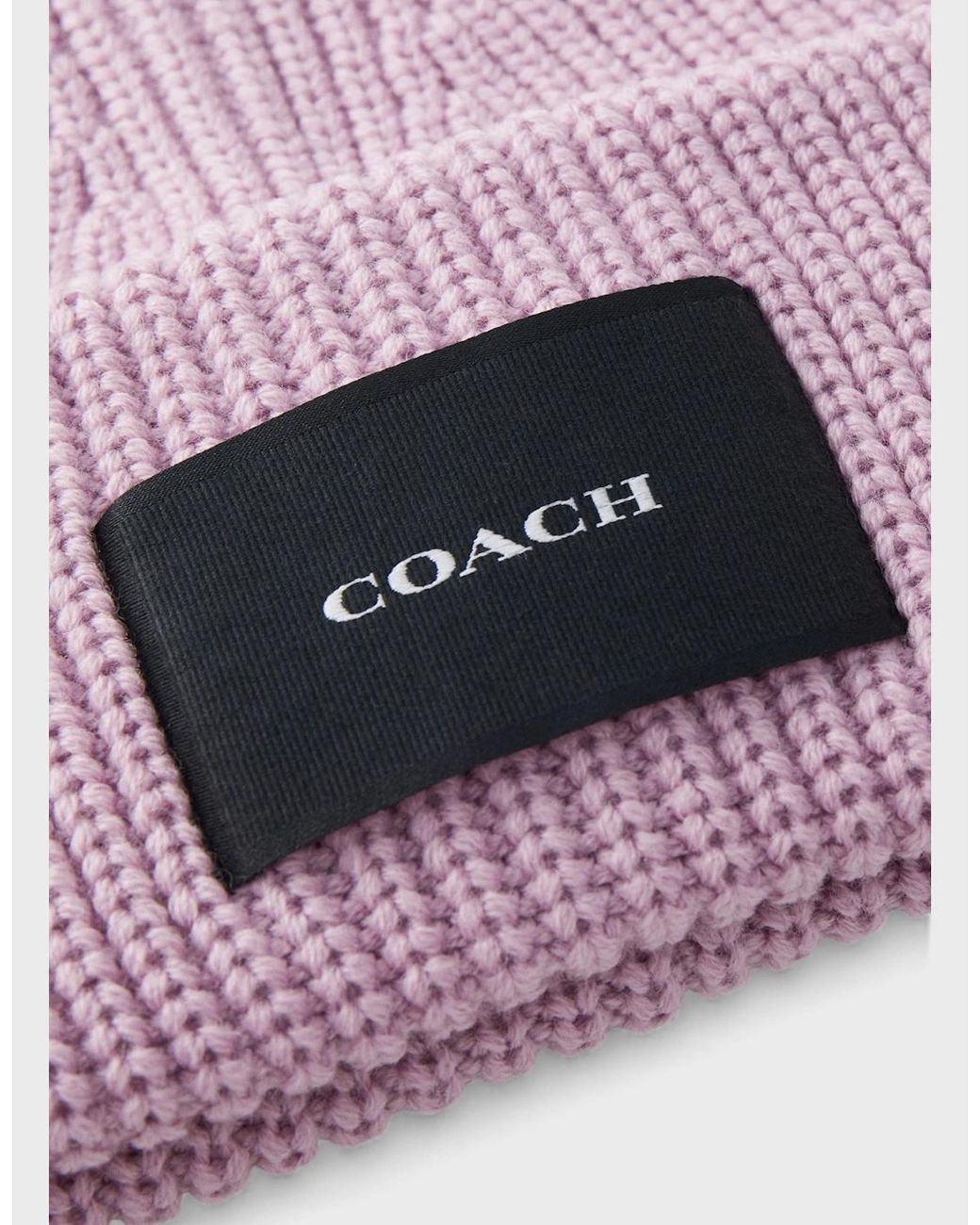COACH Pink Woven Patch Beanie Faded