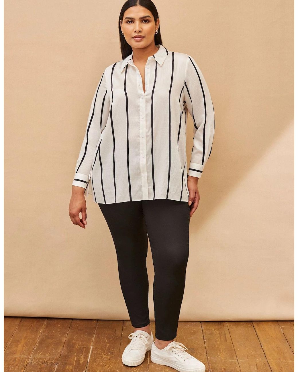 Live Unlimited London Natural And Stripe Long Sleeve Shirt