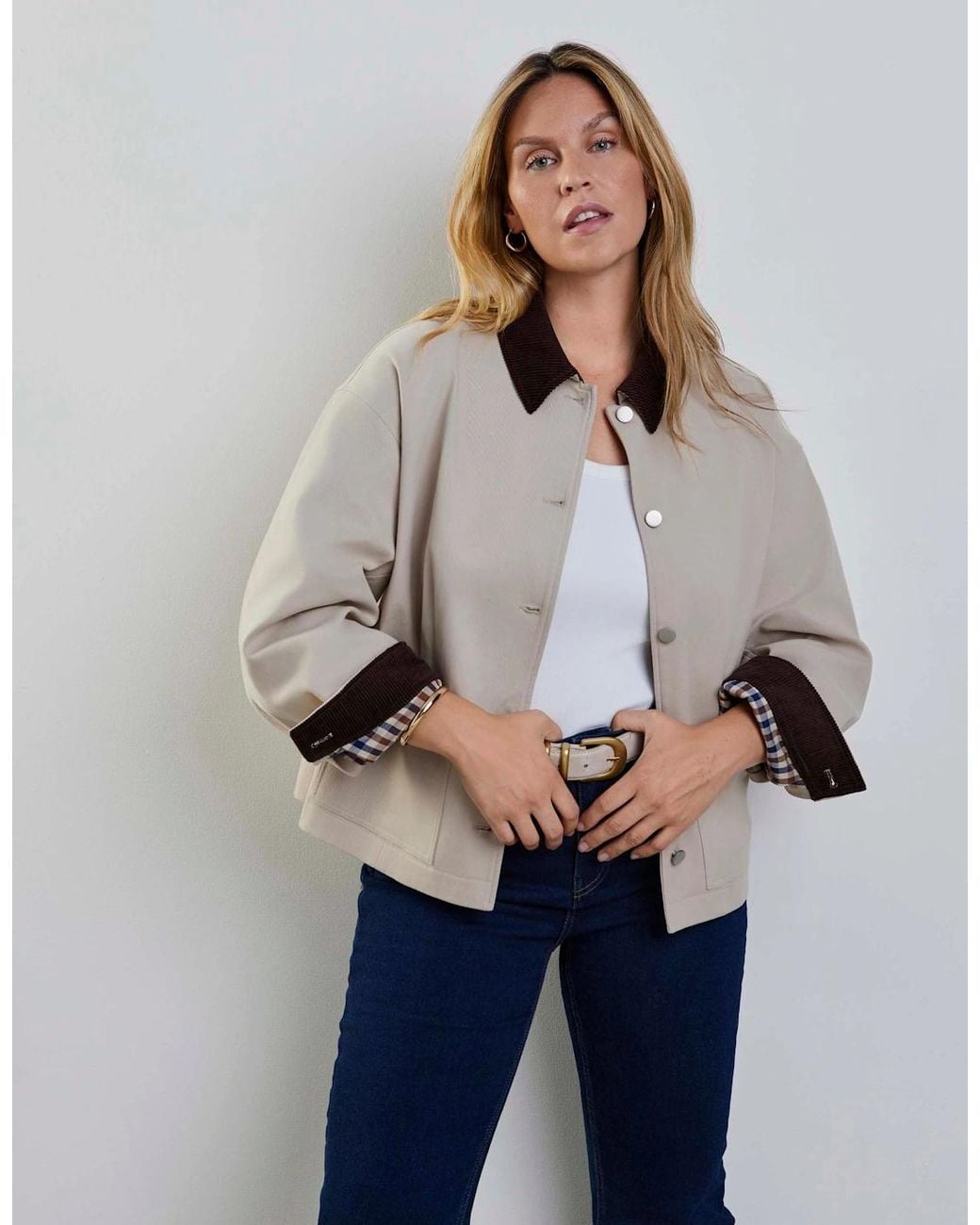 Live Unlimited London White Oatmeal Cord Collar Jacket