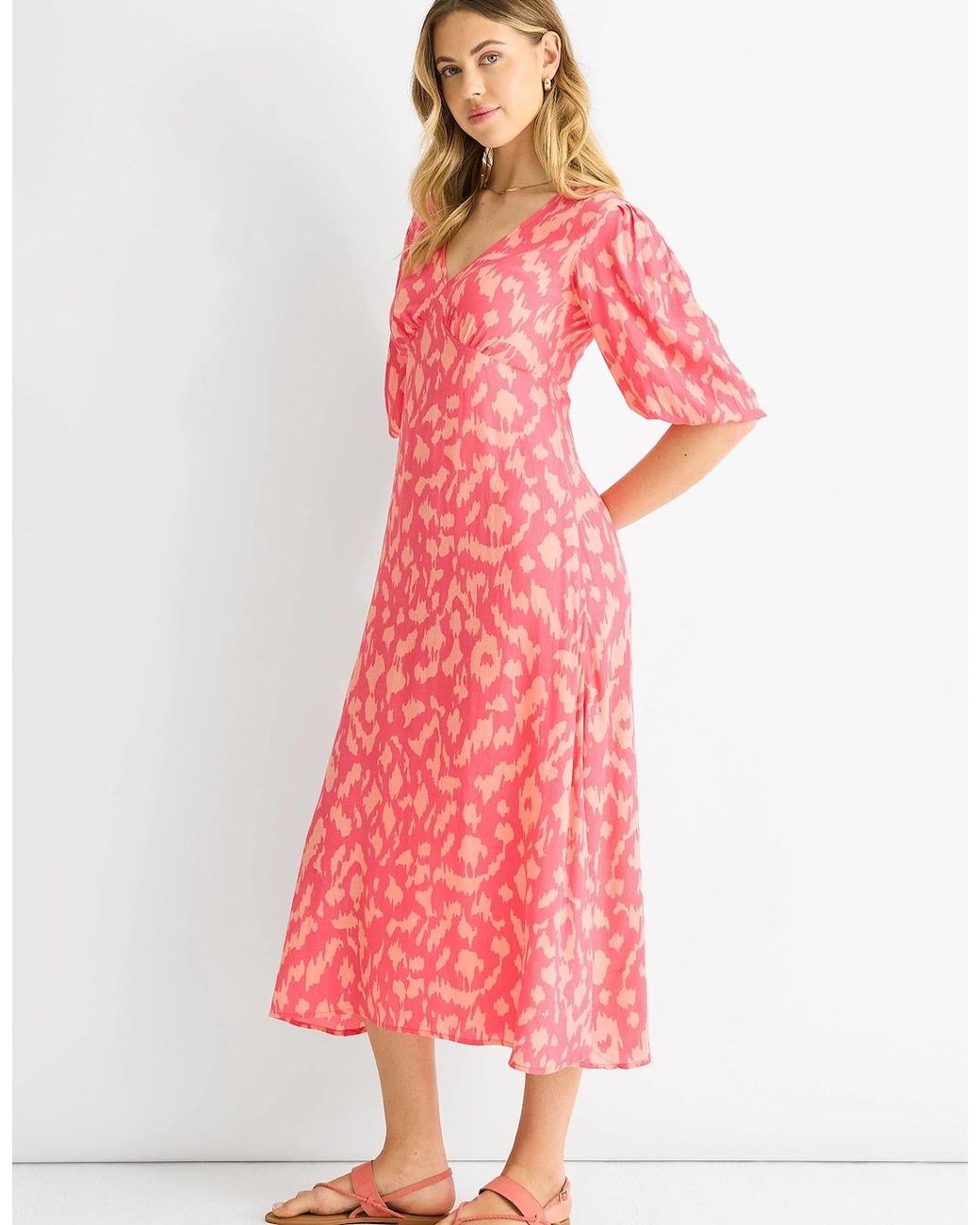 Gini London Pink Animal Print Viscose Midi Dress