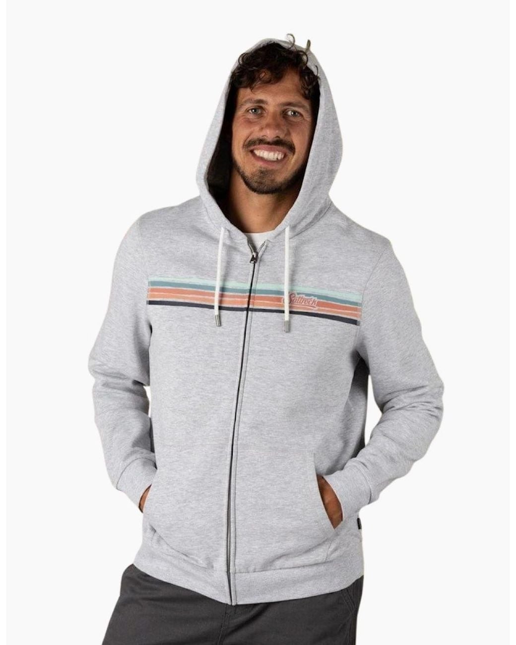 Saltrock White Torn Stripe Zip Up Hoodie for men