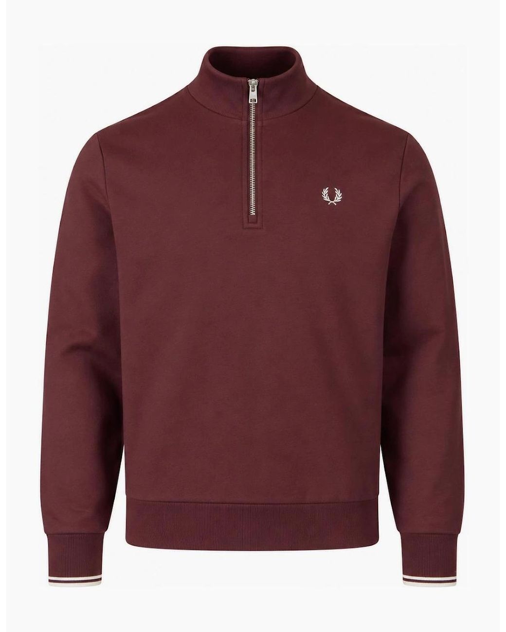 Fred Perry Red Half Zip Sweatshirt Oxblood/Ecru for men