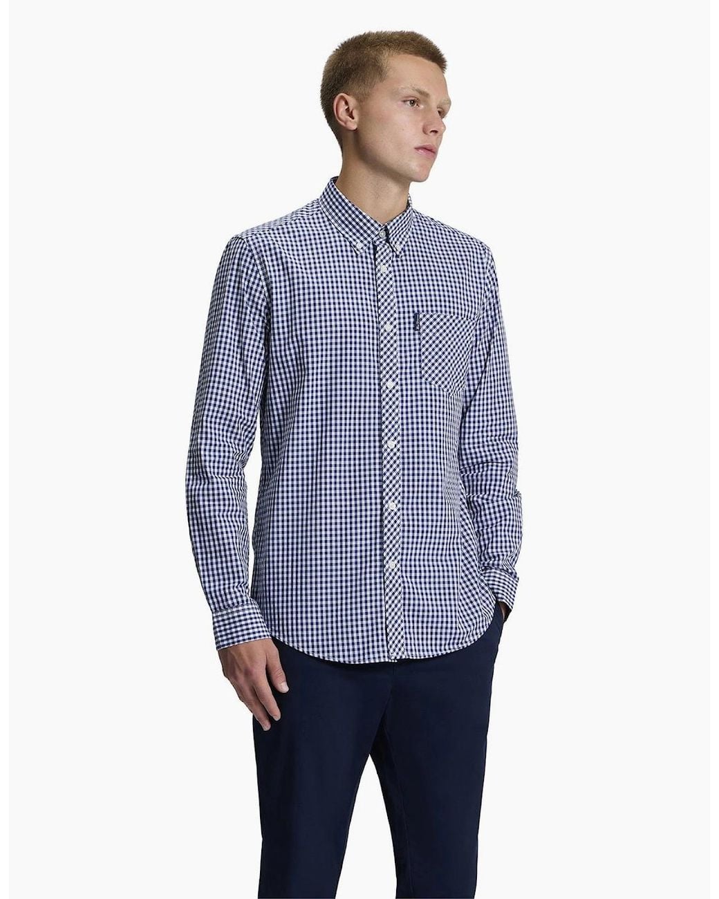 Ben Sherman Blue Signature Gingham Long Sleeve Shirt for men