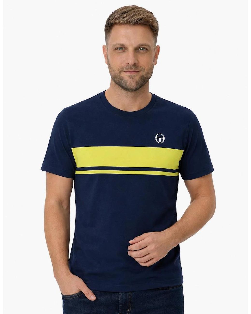 Sergio Tacchini Blue Master Crew Neck T-Shirt Maritime/Celery for men