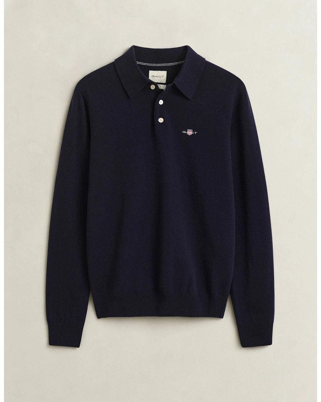 Gant Blue Superfine Lambswool Long Sleeve Polo for men
