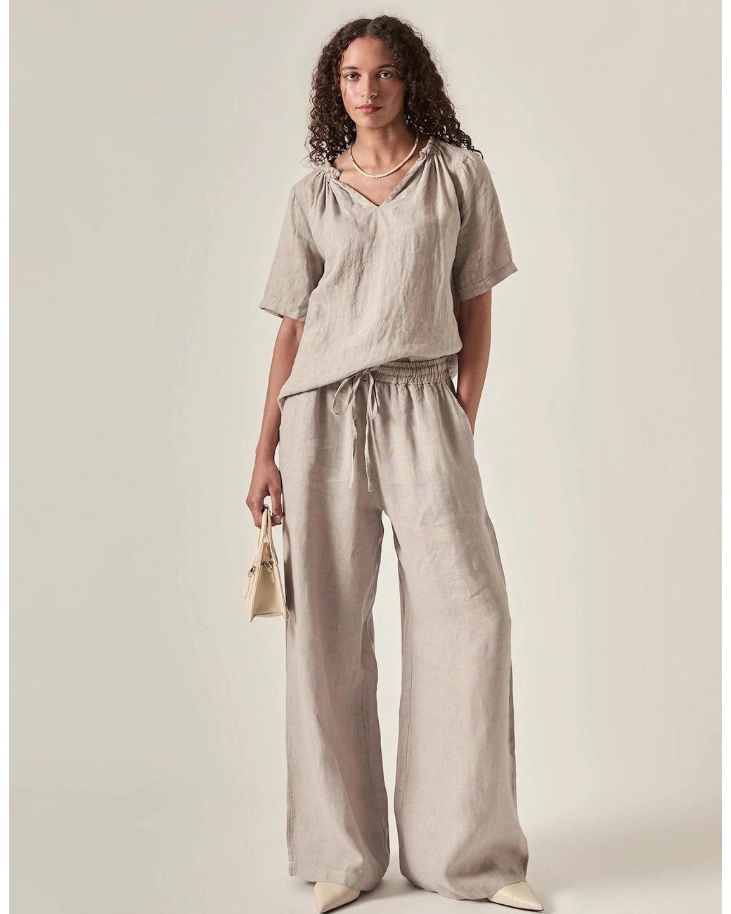 James Lakeland Natural Taupe Pure Linen Trousers
