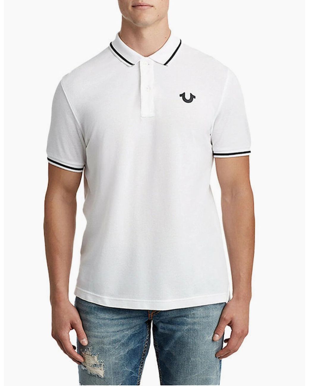 True Religion White Casual Polo T Shirt Short Sleeve Cotton Tee Classic Golf