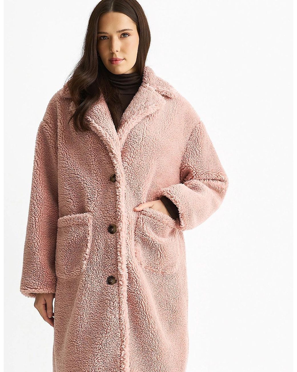 Gini London Natural Blush Longline Teddy Coat