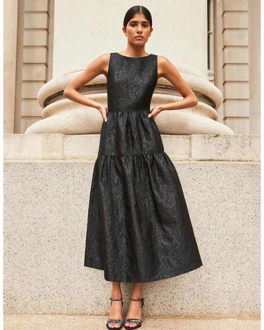 Ro&zo Black Georgie Tiered Jacquard Dress