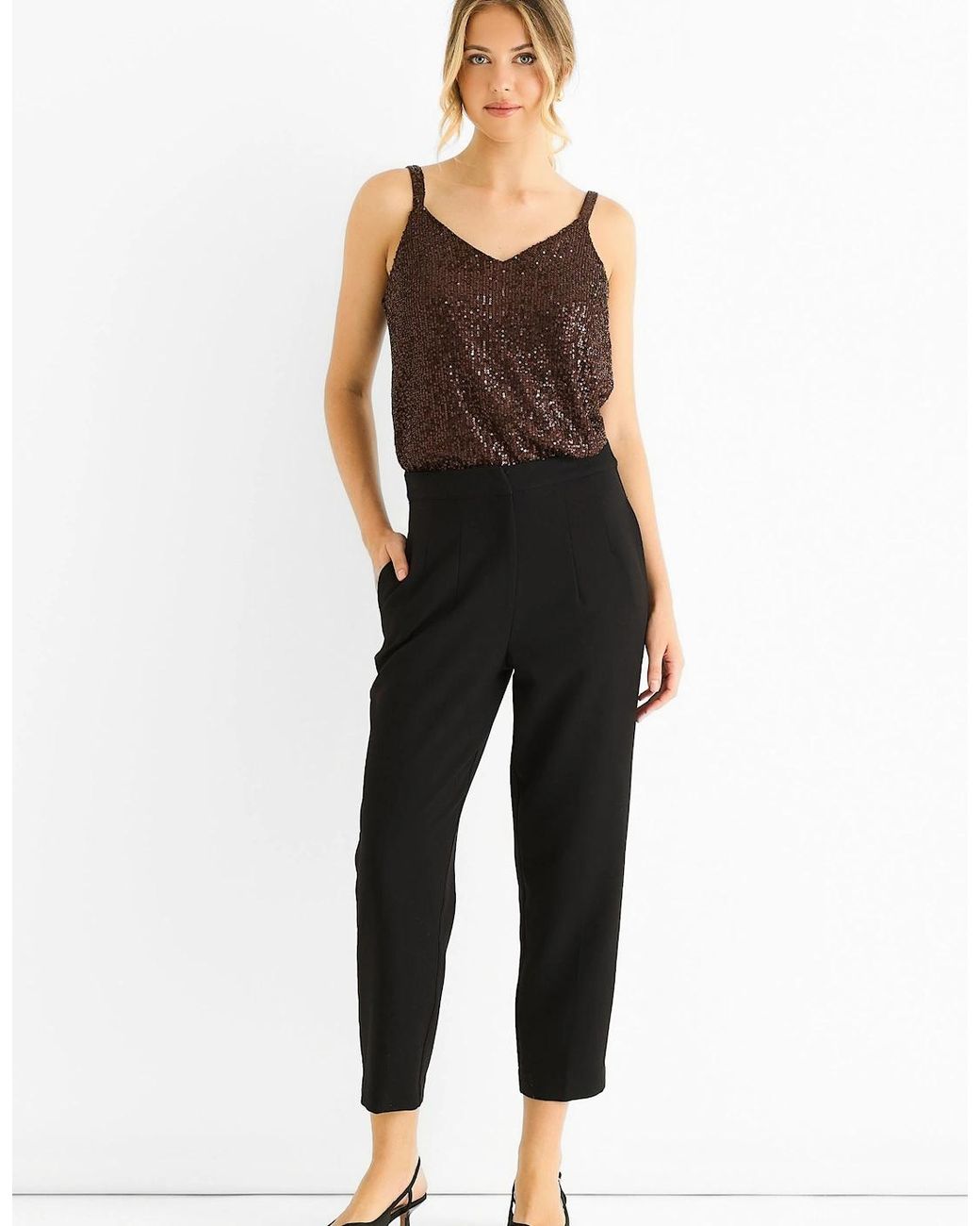 Gini London Black Ankle Grazer Cigarette Tailored Trousers