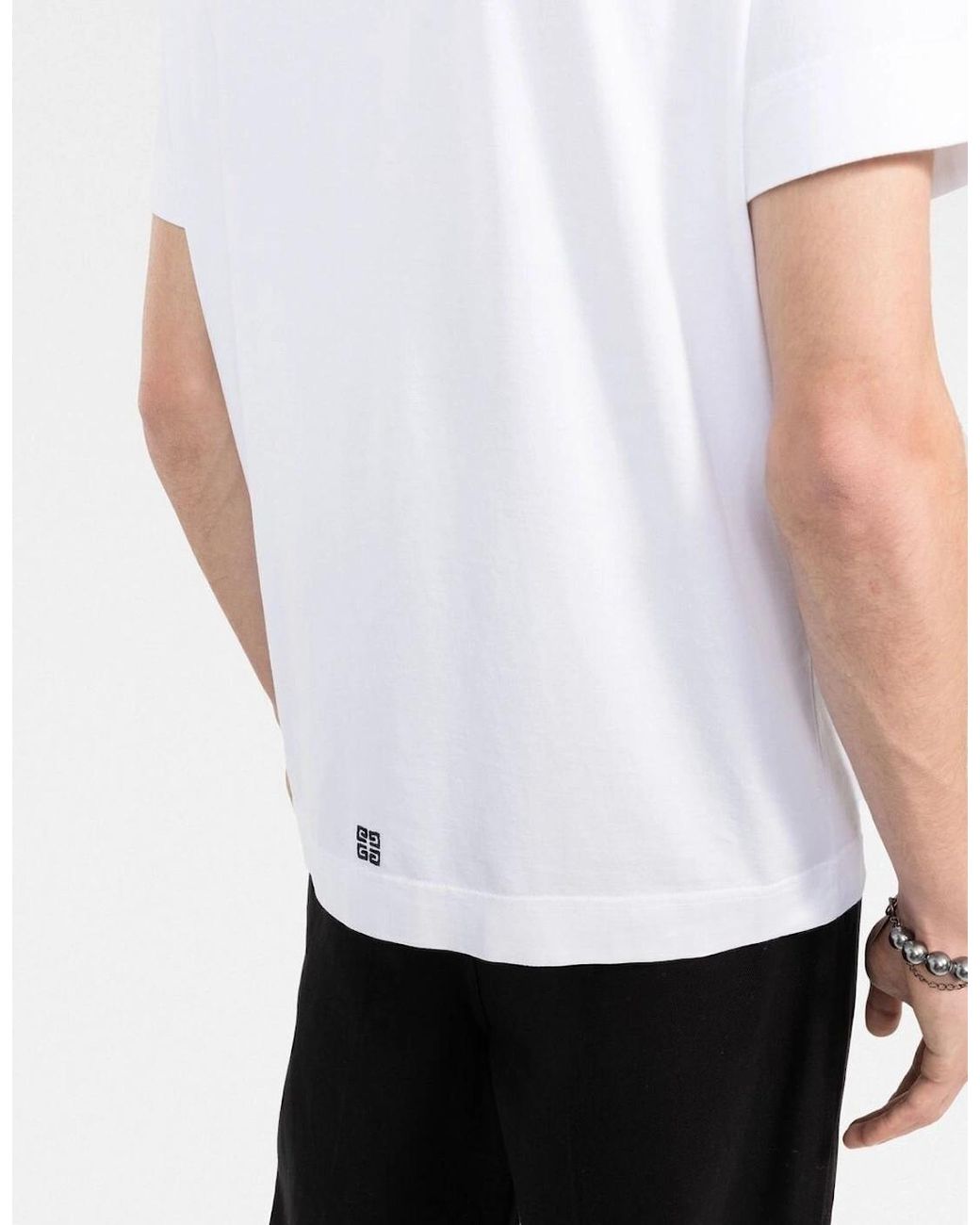 Givenchy White Logo Embroidered T-Shirt for men