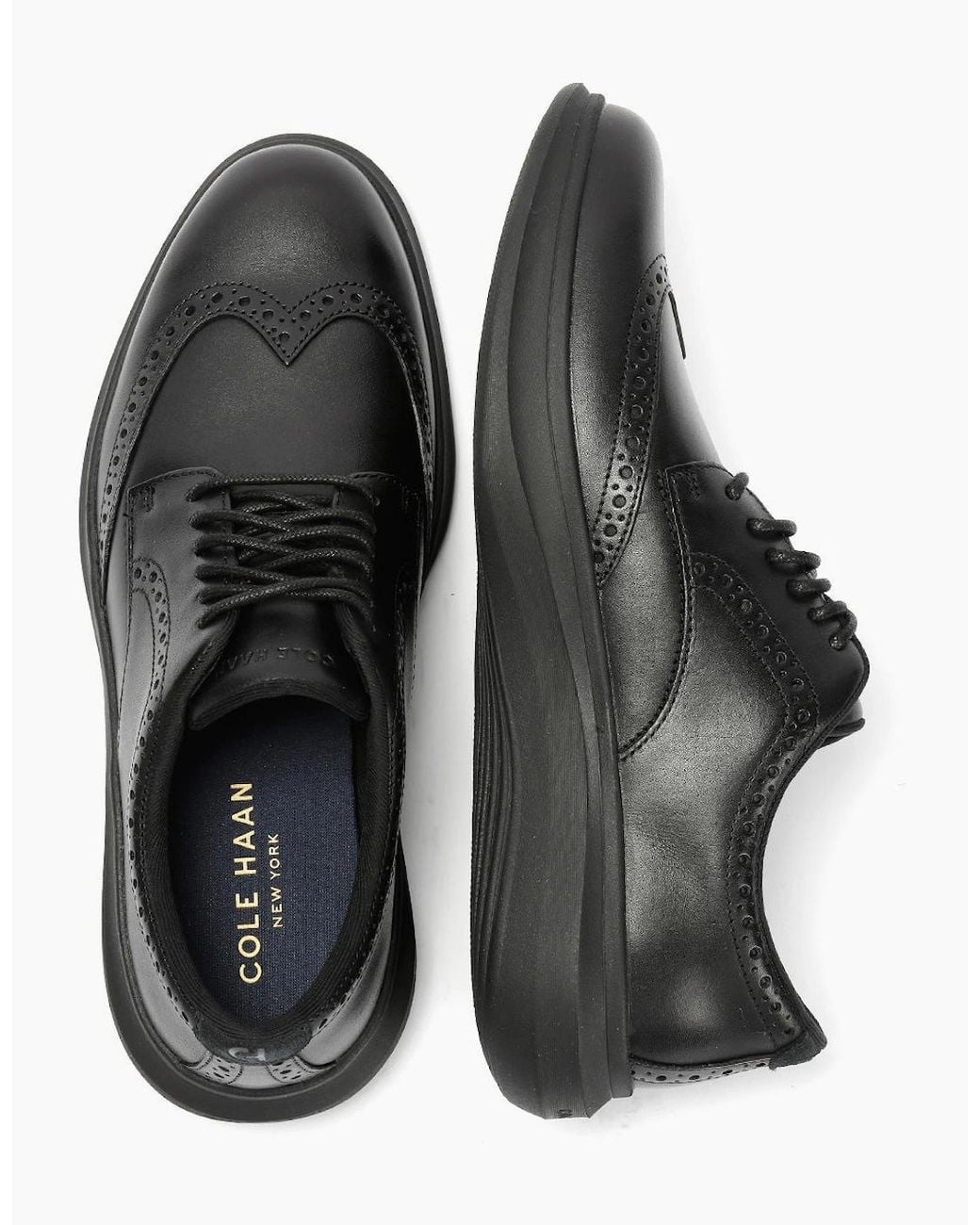 Cole Haan Black Grand Aerion Wingtip Oxfords Leather Lace-Up Shoes for men