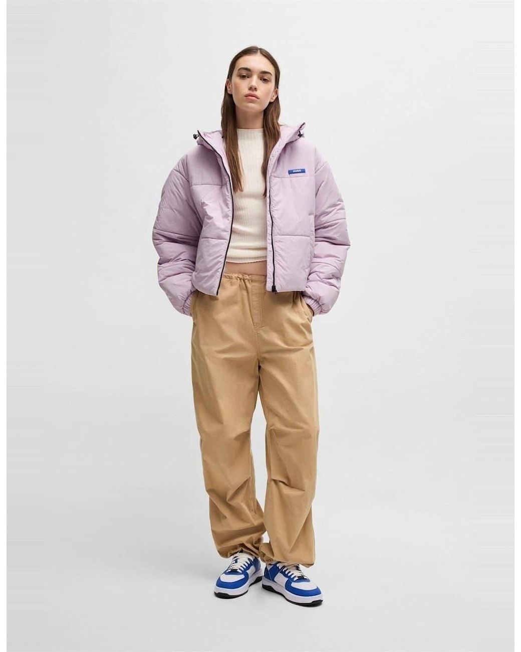 Boss Pink Freya Hooded Neck Solid Patterned Puffer Jacket