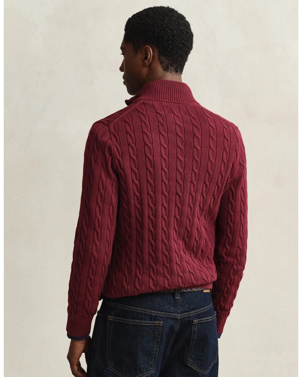 Gant Red Cotton Cable Half Zip Jumper for men