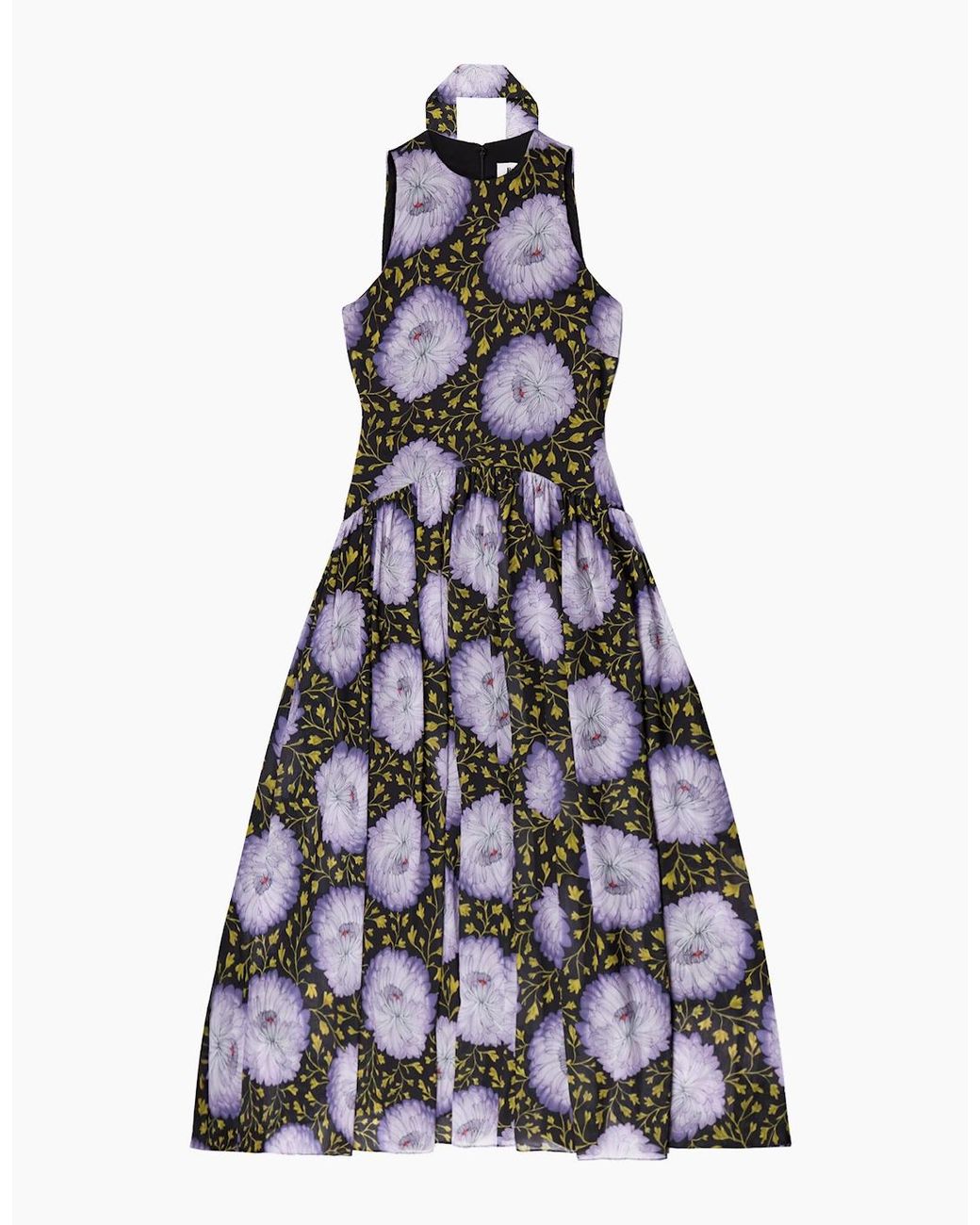Ro&zo White Iris Lilac Scarf Detail Chiffon Dress