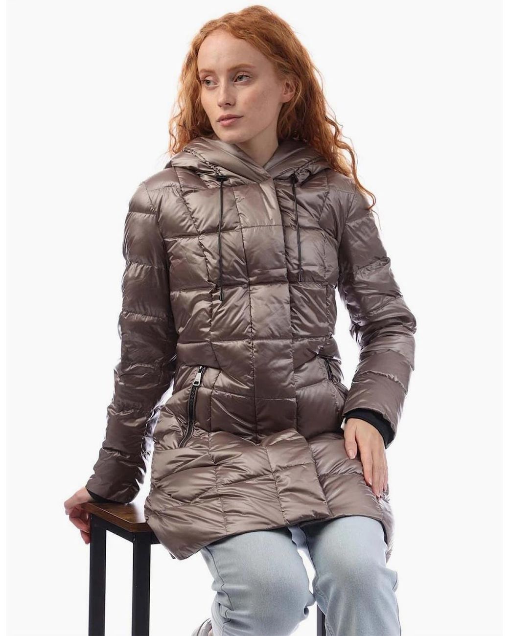 DKNY Brown Front Down Filled Long Puffer Jacket