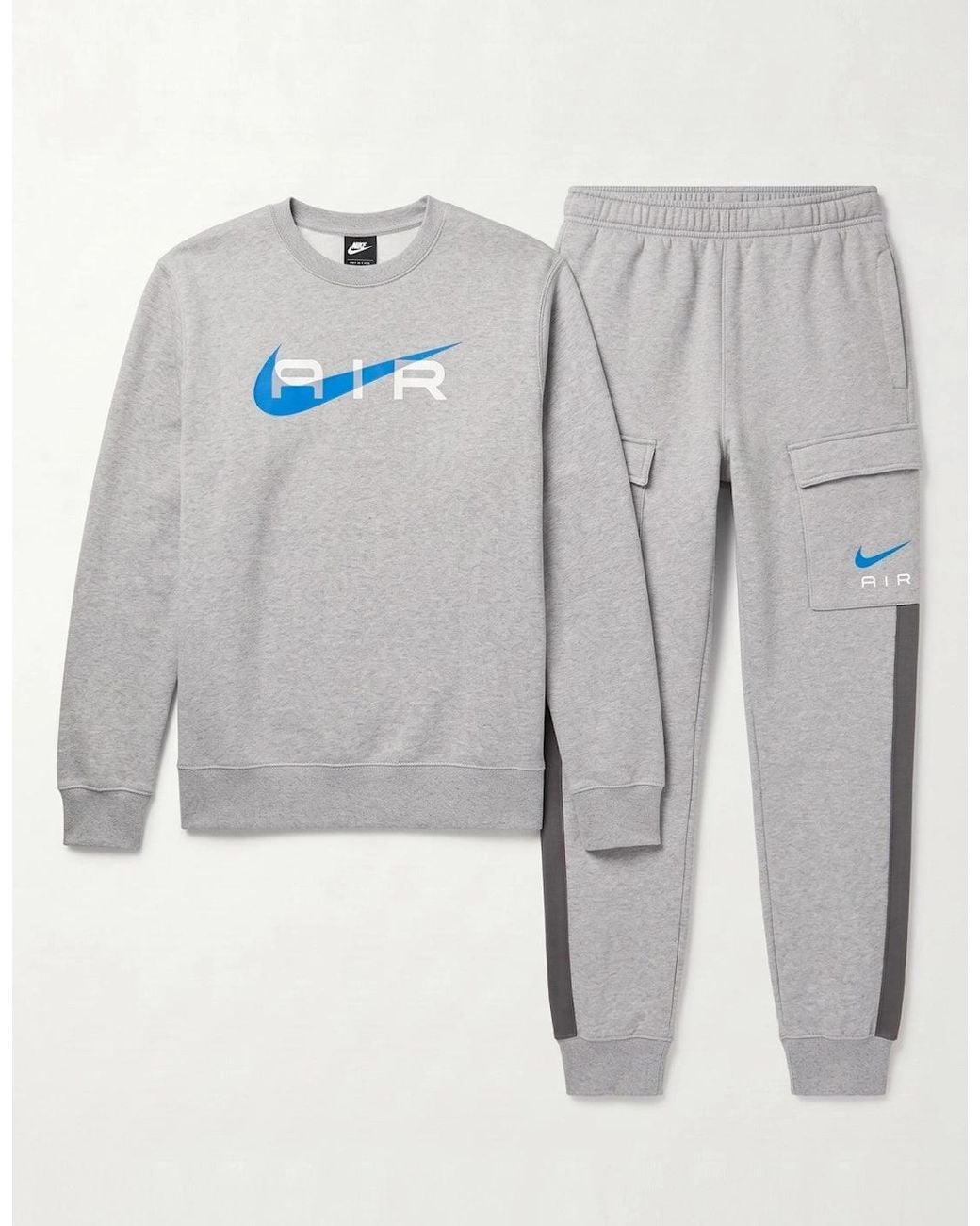 Nike Gray Sportswear Air Fleece Bb Crewneck Full Tracksuit Set