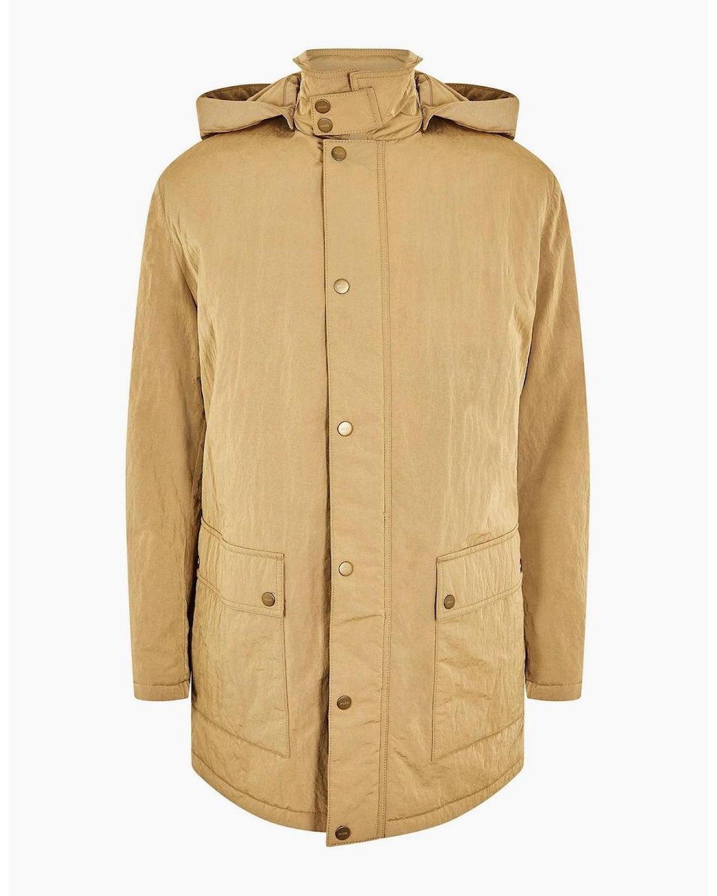 Boss Natural Solid Patterned Hooded Snap Button Rain Jacket With Flap Pocket for men
