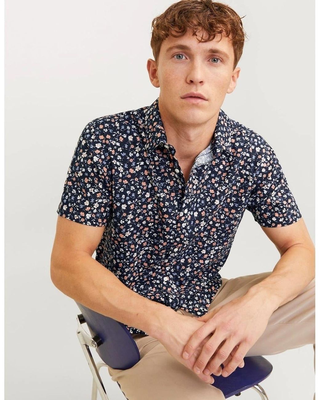 Jack & Jones Blue Regular Fit Short Sleeve Print Shirt for men